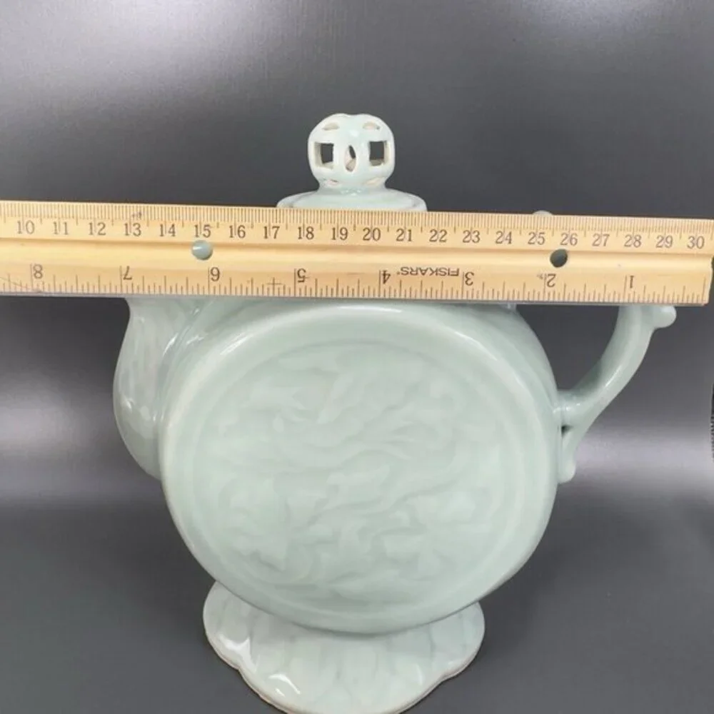 Vintage Chinese Celadon Teapot Phoenix Articulated‎ Lid Jug Carafe Light Green